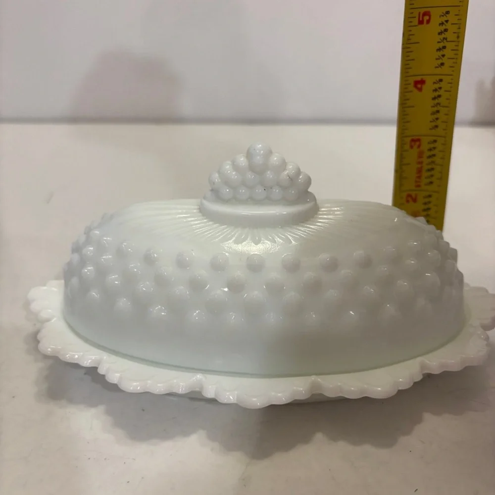 Vintage Fenton White Milk Glass Hobnail Oval Covered Butter Dish